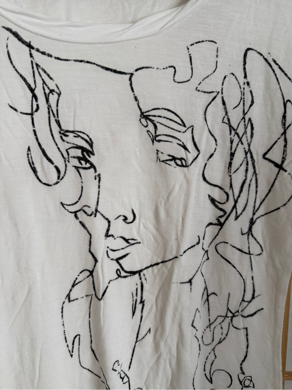 Italian Designer White Tunic with Black Line Art Face